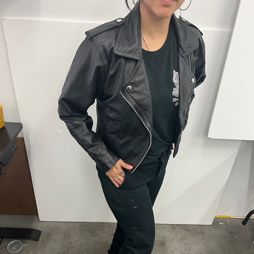 Cropped Leather Moto Jacket